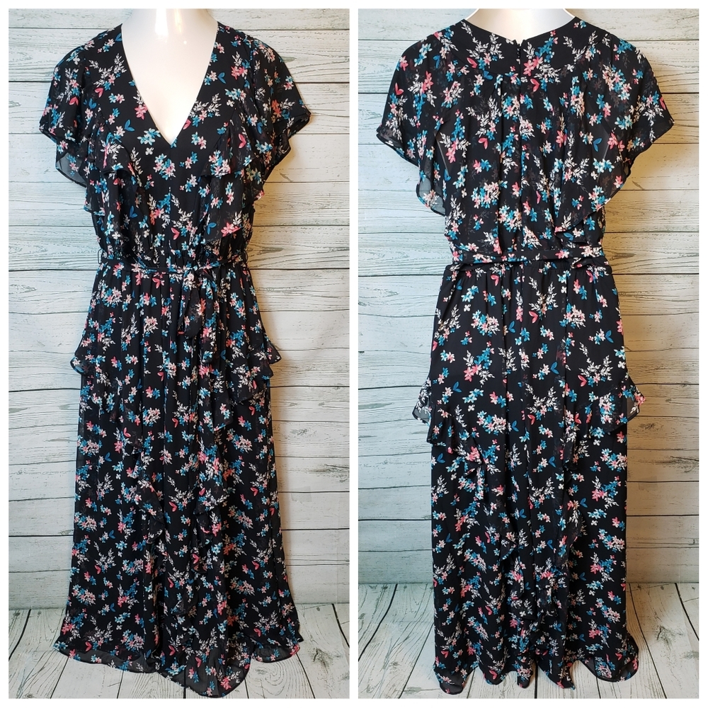 Lane Bryant Black Floral Ruffled Dress